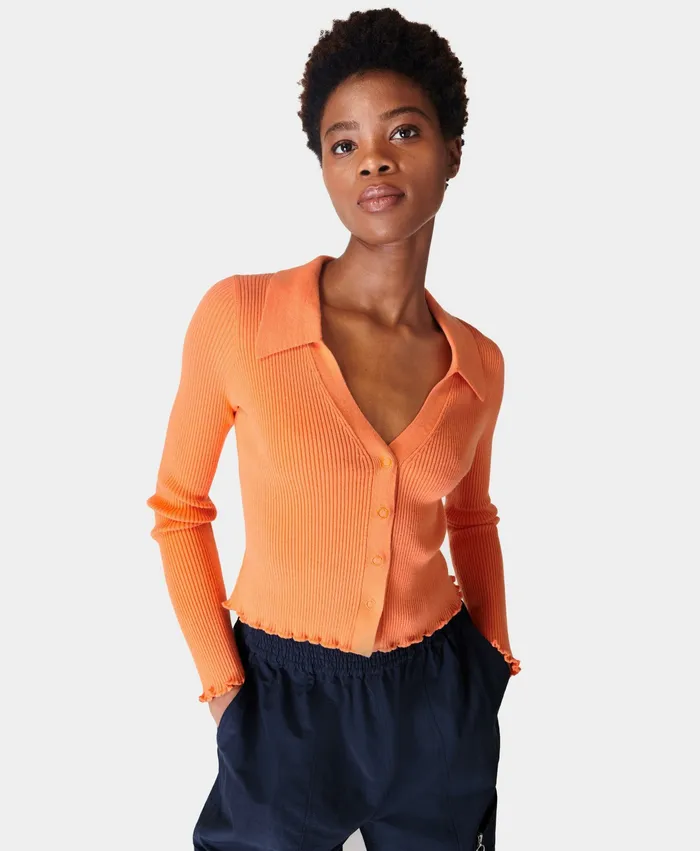 Knitwear Women Polo Knitted Button Through Paradise Orange Sweaty Betty