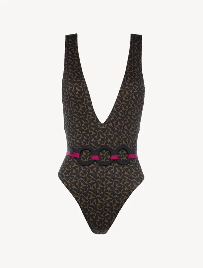 La Perla Belted Swimsuit In Dark Green And Black Women OnePiece Bathing Suits