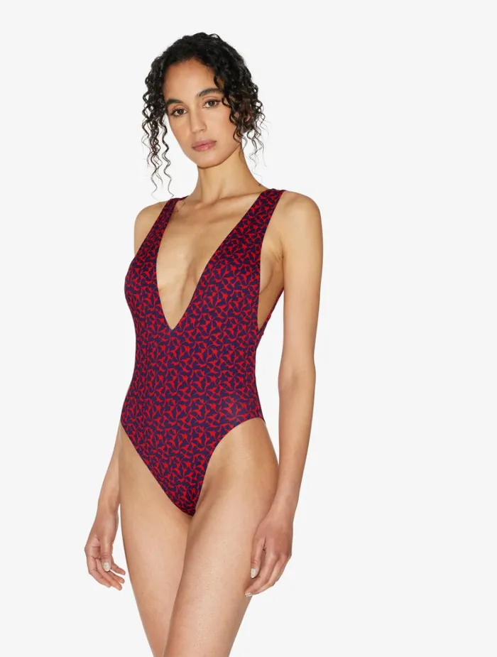 La Perla Belted Swimsuit In Red And Blue Women OnePiece Bathing Suits