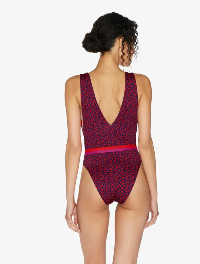 La Perla Belted Swimsuit In Red And Blue Women OnePiece Bathing Suits