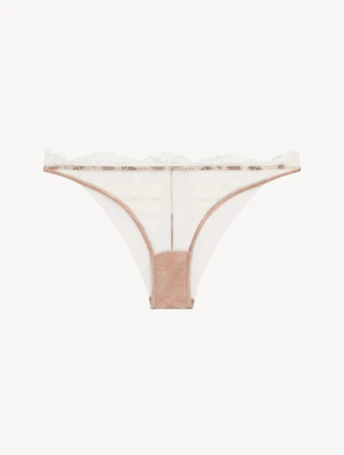 La Perla Brazilian Brief In Linen And Nude Rose With Leavers Lace Women Brazilian