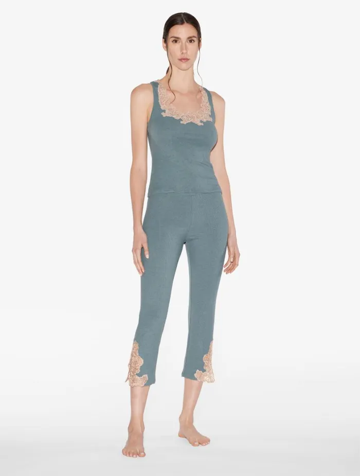 La Perla Cashmere Blend Ribbed Tank Top In Sleepy Dream With Frastaglio Women Camisoles