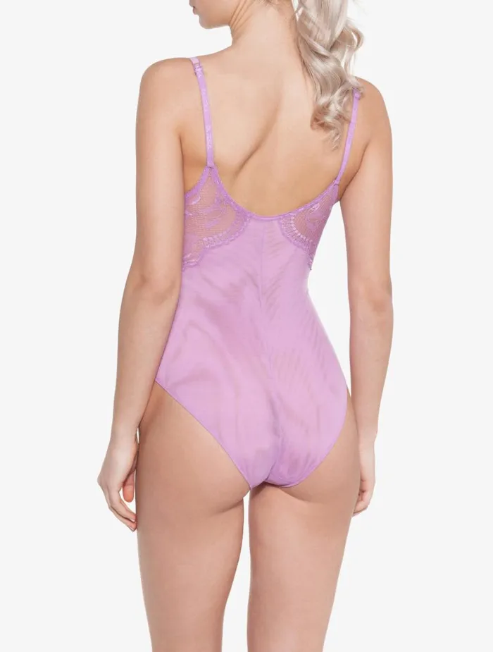 La Perla Luxury Lace Bodysuit In Lilac Rose Women Bodysuits and Bustiers