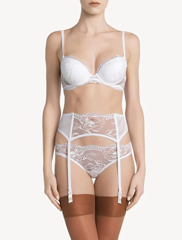 La Perla Luxury Lace Suspender Belt In White Women Garter Belts