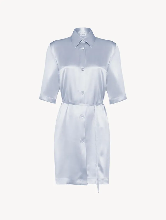 La Perla Luxury Silk Long Shirt In Azure Women Silk Sleepwear