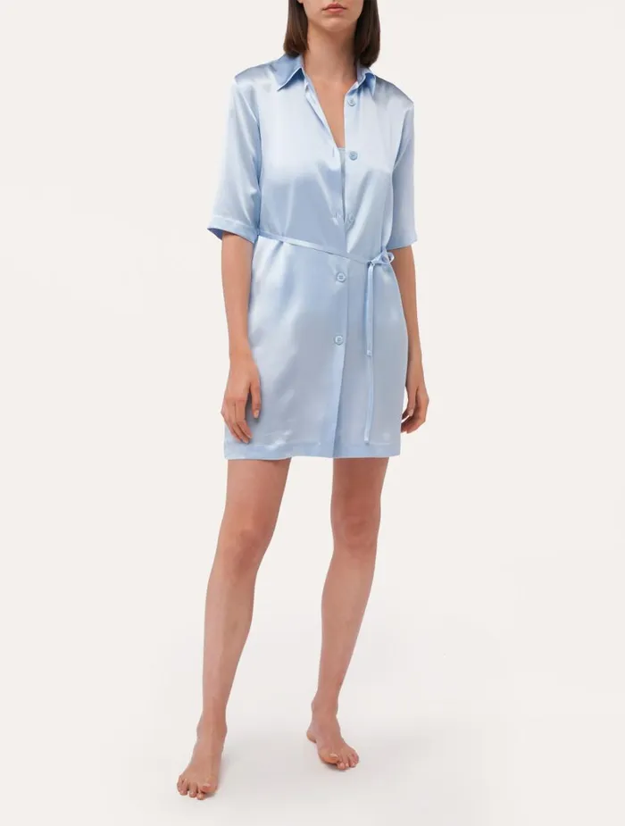 La Perla Luxury Silk Long Shirt In Azure Women Silk Sleepwear La Perla Luxury Silk Long Shirt In Azure Women Silk Sleepwear