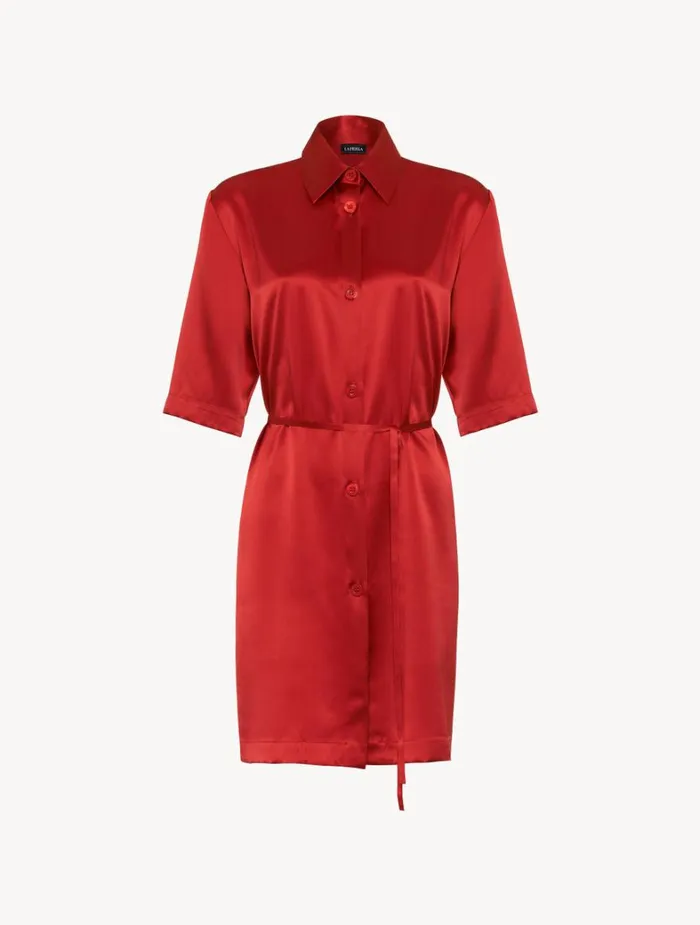 La Perla Luxury Silk Long Shirt In Garnet Women Silk Sleepwear