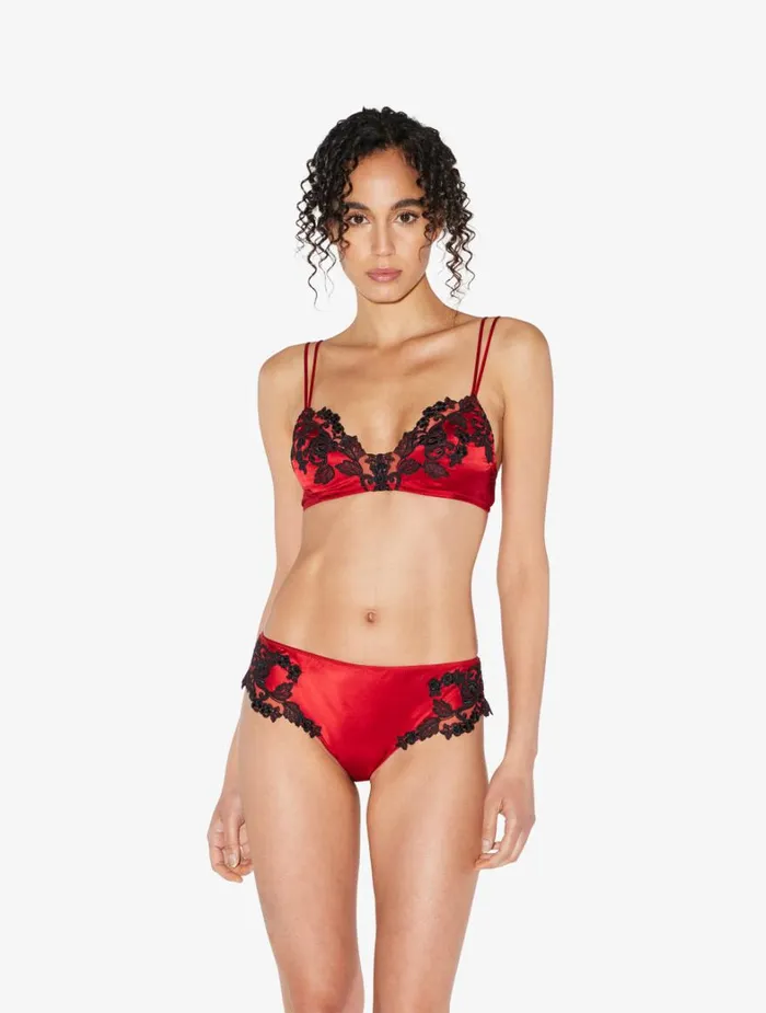La Perla Luxury Silk Triangle Bra In Red With Black Frastaglio Women Triangle