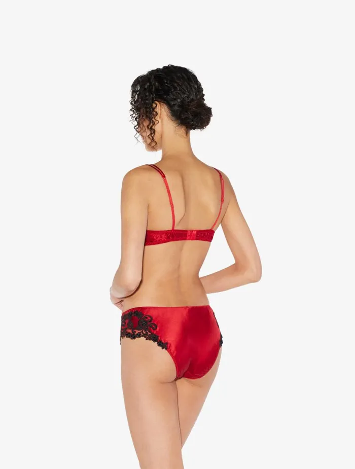 La Perla Luxury Silk Triangle Bra In Red With Black Frastaglio Women Triangle