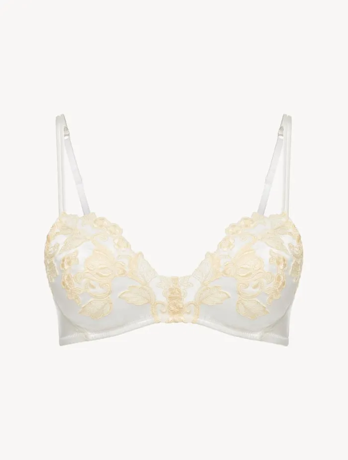 La Perla Luxury Silk Triangle Bra In White With Ivory Frastaglio Women Triangle
