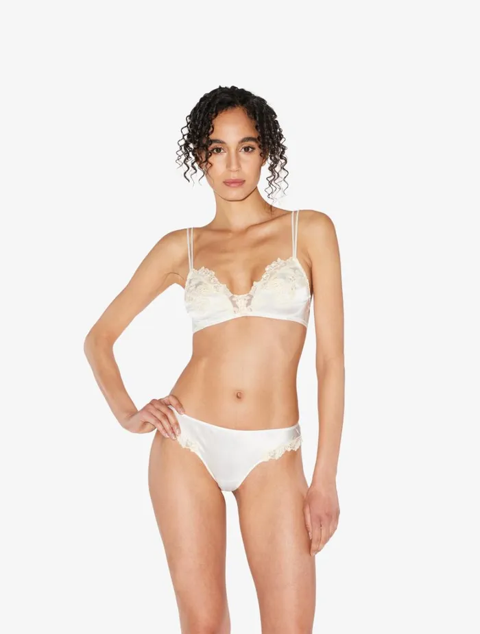 La Perla Luxury Silk Triangle Bra In White With Ivory Frastaglio Women Triangle