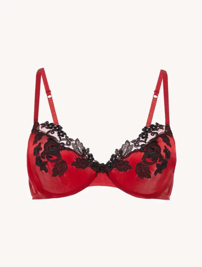 La Perla Luxury Silk Underwired Bra In Red With Ivory Frastaglio Women Underwired
