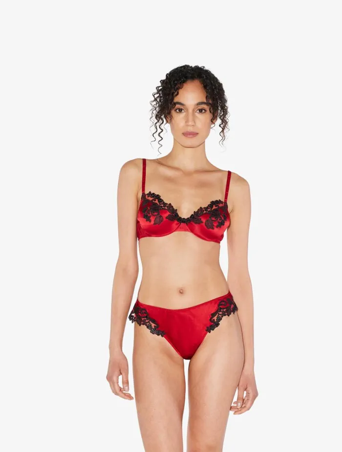 La Perla Luxury Silk Underwired Bra In Red With Ivory Frastaglio Women Underwired