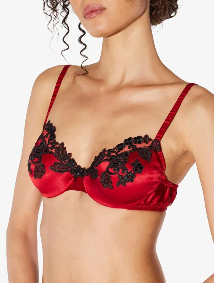 La Perla Luxury Silk Underwired Bra In Red With Ivory Frastaglio Women Underwired