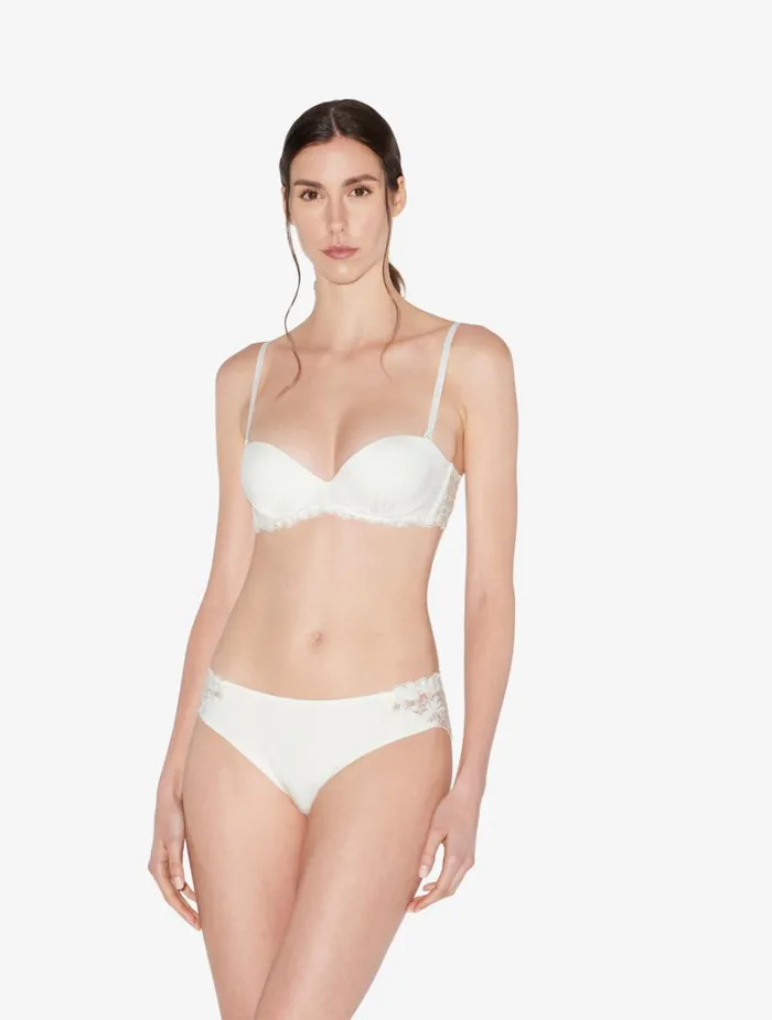 La Perla Lycra MidRise Panties In OffWhite Embroidered Tulle Women Midrise