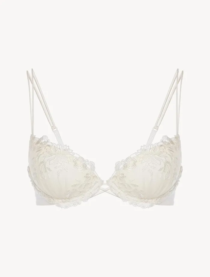 La Perla Lycra PushUp Bra In OffWhite With Embroidered Tulle Women Padded
