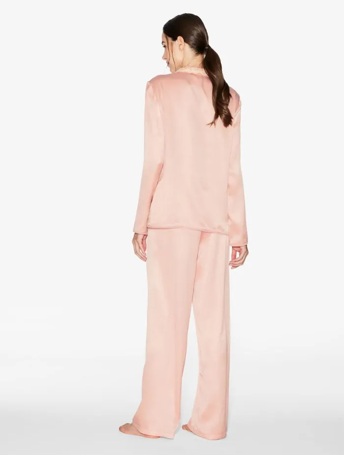 La Perla Pink Silk Long Pajamas With Frastaglio Women Pajamas