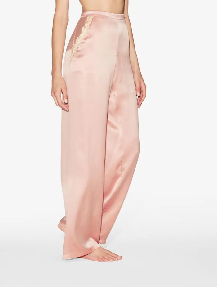 La Perla Pink Silk Long Pajamas With Frastaglio Women Pajamas