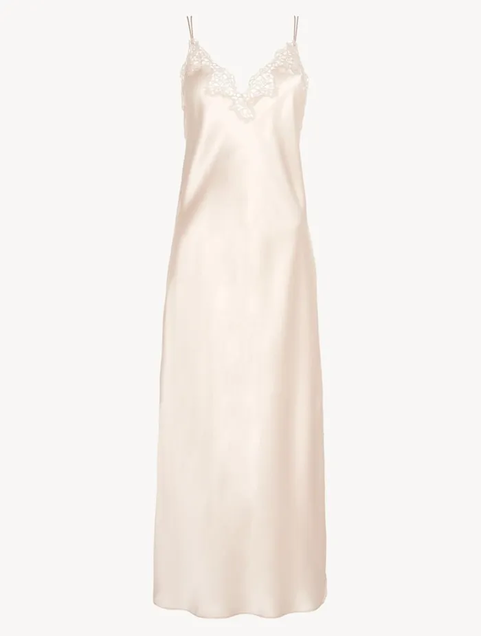 La Perla Rose Beige Silk Long Nightgown With Macram Women Slips and Dresses