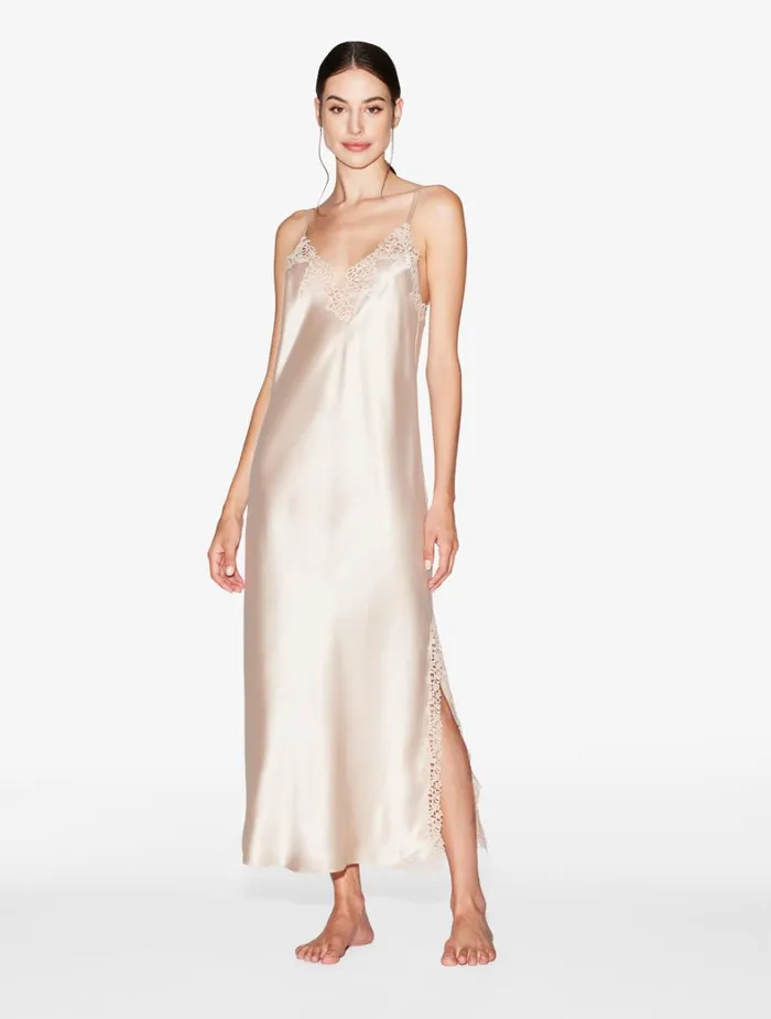 La Perla Rose Beige Silk Long Nightgown With Macram Women Slips and Dresses