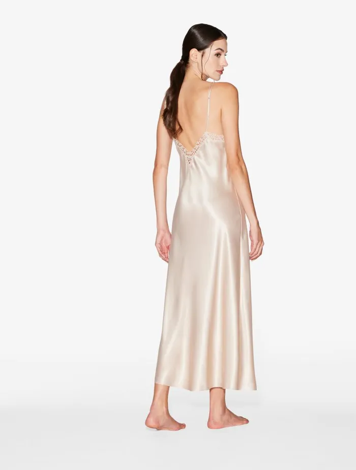 La Perla Rose Beige Silk Long Nightgown With Macram Women Slips and Dresses