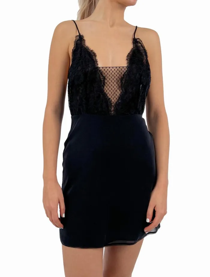 La Perla Short Silk Slip With Leavers Lace Women Slips and Dresses