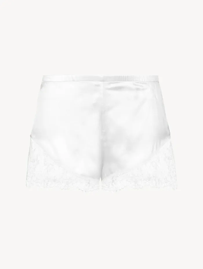 La Perla Silk Pajama Shorts In OffWhite With Leavers Lace Women Pajamas