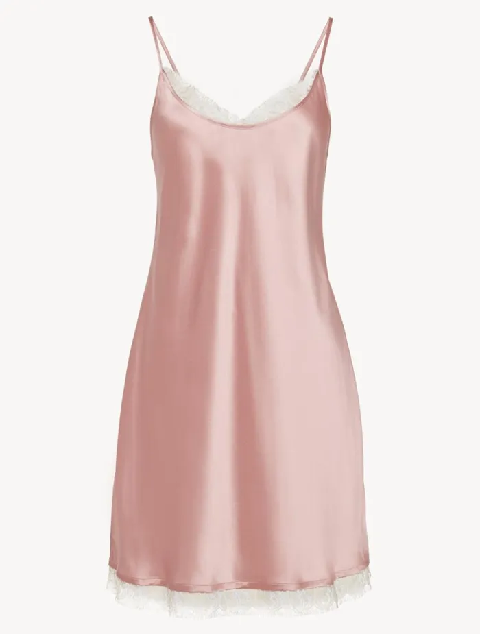 La Perla Silk Slip With Leavers Lace In Pink Women Slips and Dresses