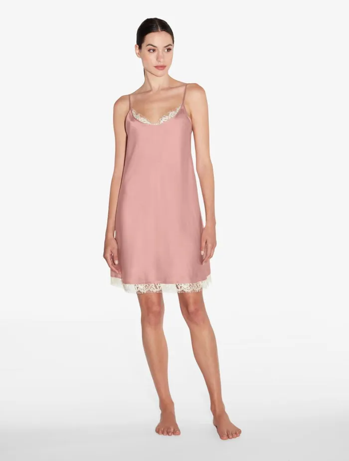 La Perla Silk Slip With Leavers Lace In Pink Women Slips and Dresses