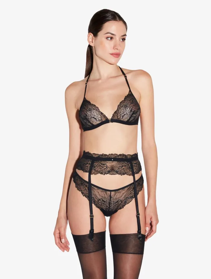 La Perla Suspender Belt In Black With Leavers Lace Women Garter Belts