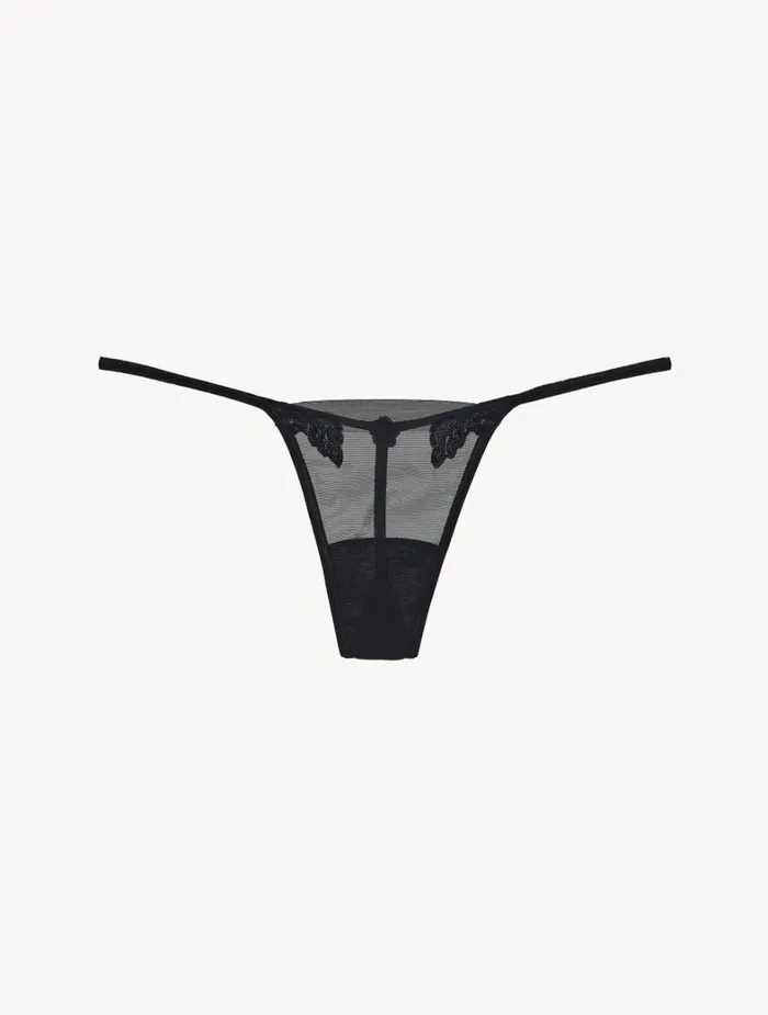 La Perla Thong In Sheer Black Stretch Tulle Women G String and Thong