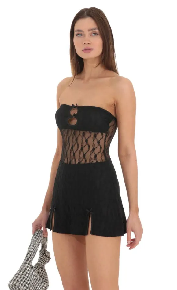 Lace Cutout Strapless Dress Black Women LUCY IN THE SKY Mini Dresses Lace Cutout Strapless Dress Black Women LUCY IN THE SKY Mini Dresses