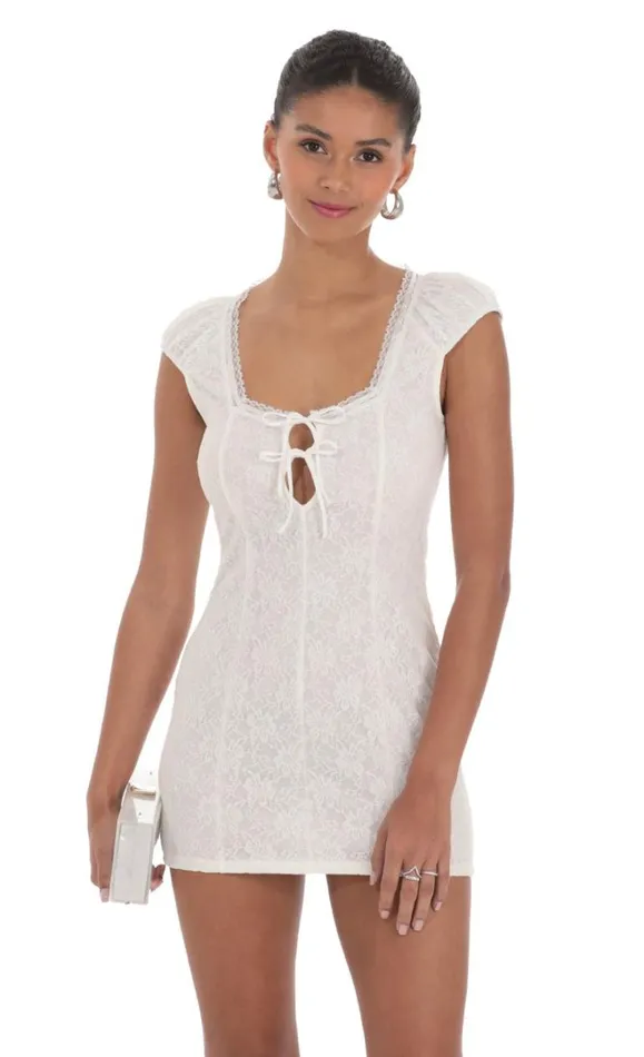 Lace Double Tie Dress White Women LUCY IN THE SKY Mini Dresses