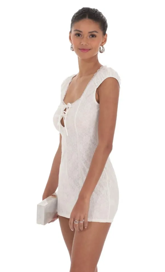 Lace Double Tie Dress White Women LUCY IN THE SKY Mini Dresses Lace Double Tie Dress White Women LUCY IN THE SKY Mini Dresses