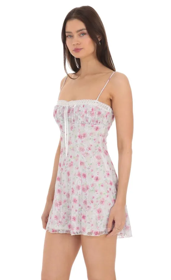 Lace Floral Front Tie Dress White Women LUCY IN THE SKY Mini Dresses Lace Floral Front Tie Dress White Women LUCY IN THE SKY Mini Dresses