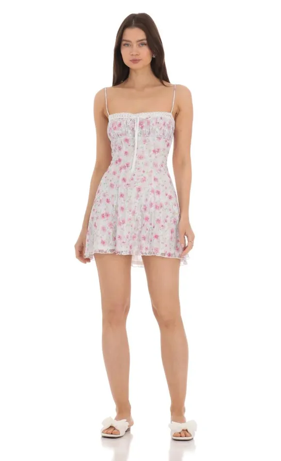 Lace Floral Front Tie Dress White Women LUCY IN THE SKY Mini Dresses Lace Floral Front Tie Dress White Women LUCY IN THE SKY Mini Dresses