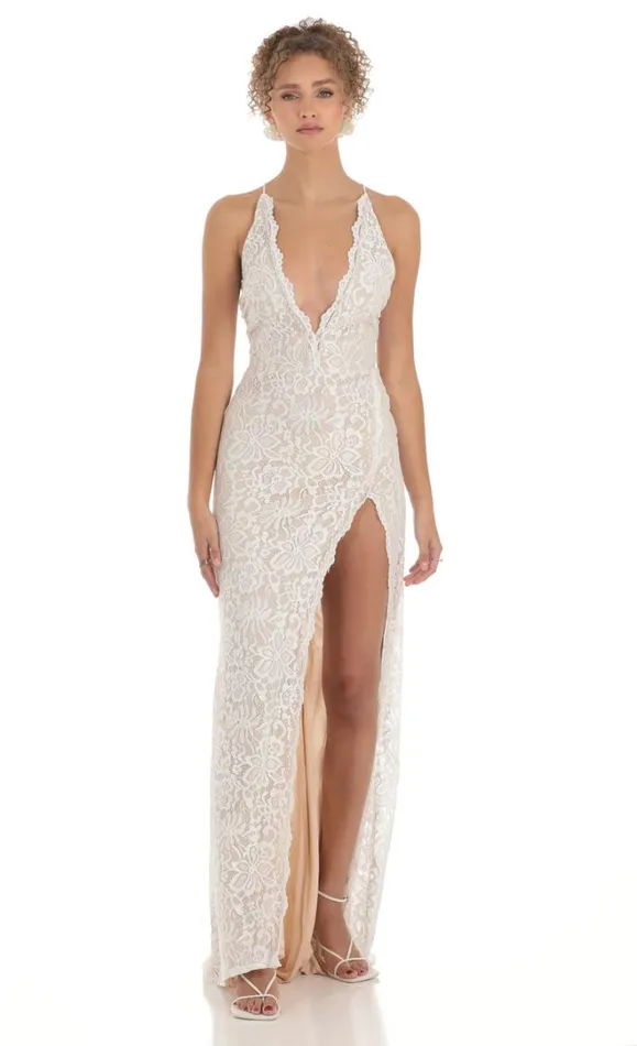 Lace Maxi Dress White Women LUCY IN THE SKY Maxi Dresses
