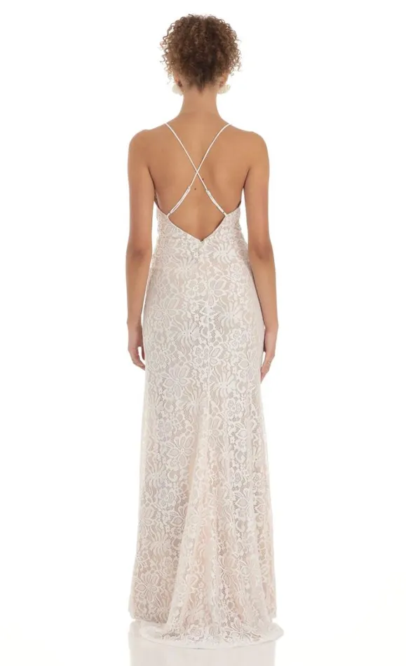 Lace Maxi Dress White Women LUCY IN THE SKY Maxi Dresses Lace Maxi Dress White Women LUCY IN THE SKY Maxi Dresses