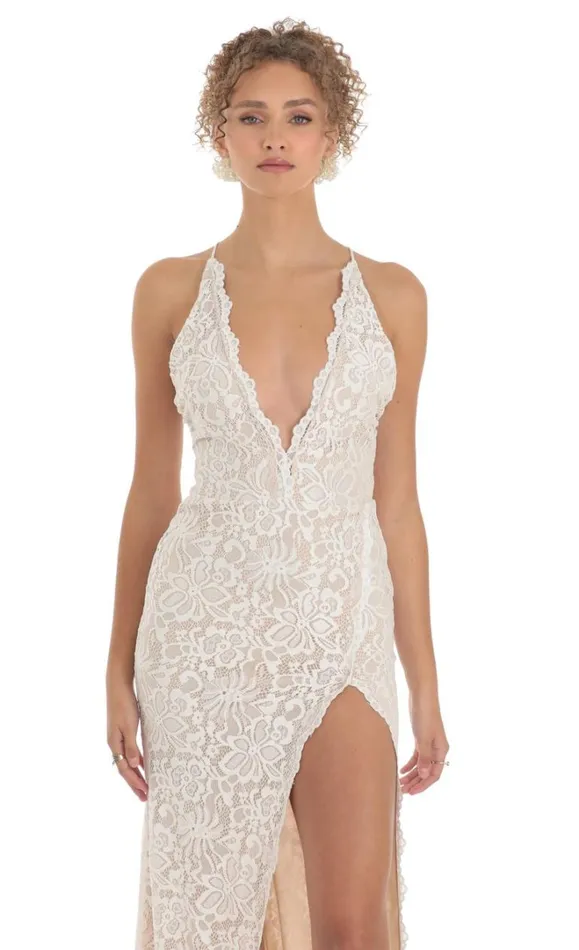 Lace Maxi Dress White Women LUCY IN THE SKY Maxi Dresses Lace Maxi Dress White Women LUCY IN THE SKY Maxi Dresses