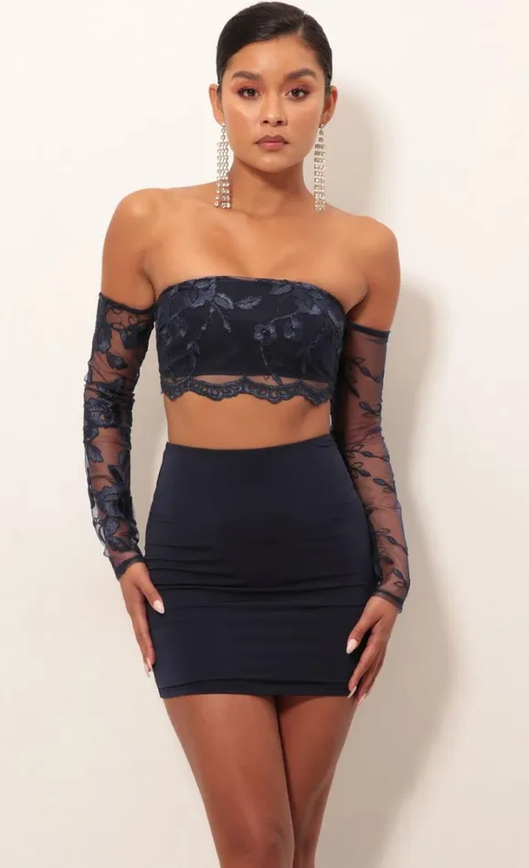 Lace Sleeve Set Navy Women LUCY IN THE SKY TwoPiece Sets