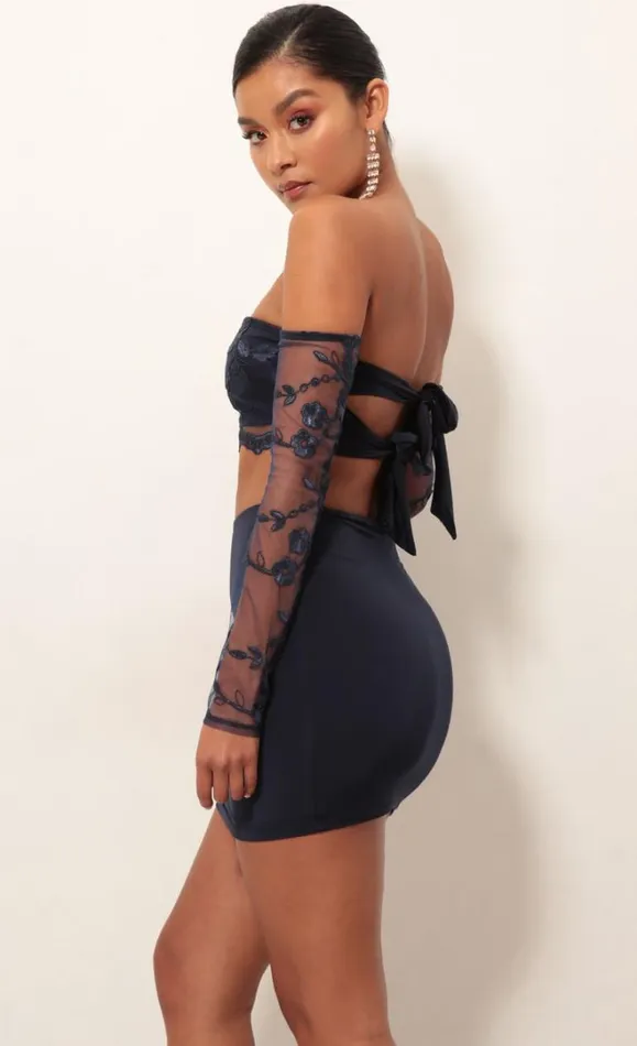 Lace Sleeve Set Navy Women LUCY IN THE SKY TwoPiece Sets Lace Sleeve Set Navy Women LUCY IN THE SKY TwoPiece Sets