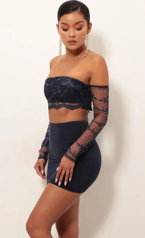 Lace Sleeve Set Navy Women LUCY IN THE SKY TwoPiece Sets Lace Sleeve Set Navy Women LUCY IN THE SKY TwoPiece Sets