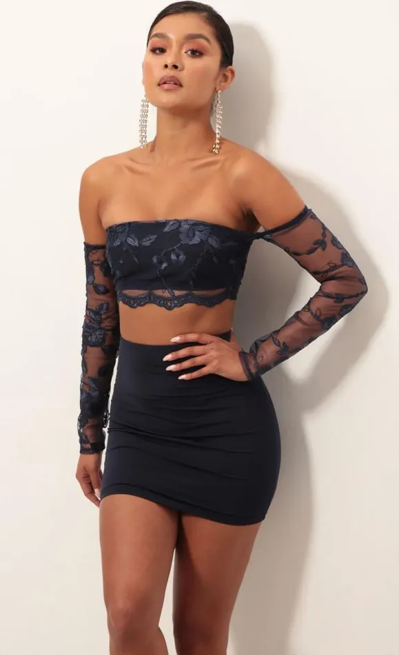 Lace Sleeve Set Navy Women LUCY IN THE SKY TwoPiece Sets Lace Sleeve Set Navy Women LUCY IN THE SKY TwoPiece Sets
