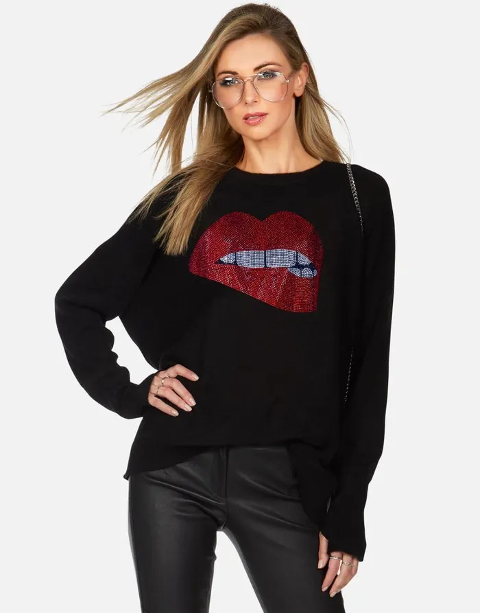 Ladona X Crystal Biting Lip Black Women Lauren Moshi Sweaters and Knits