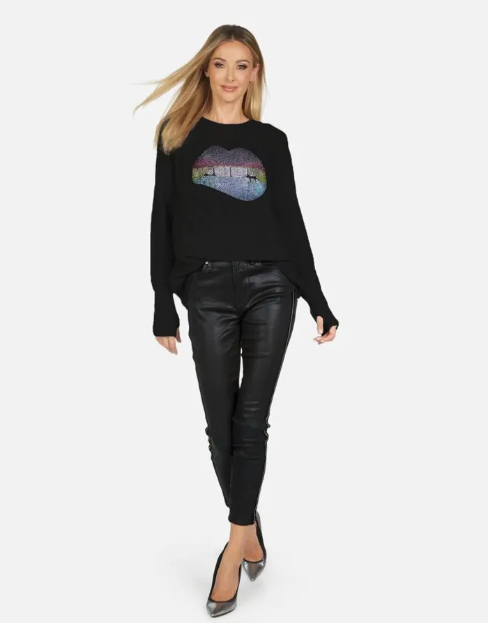 Ladona X Rainbow Crystal Biting Lip Black Women Lauren Moshi Sweaters and Knits