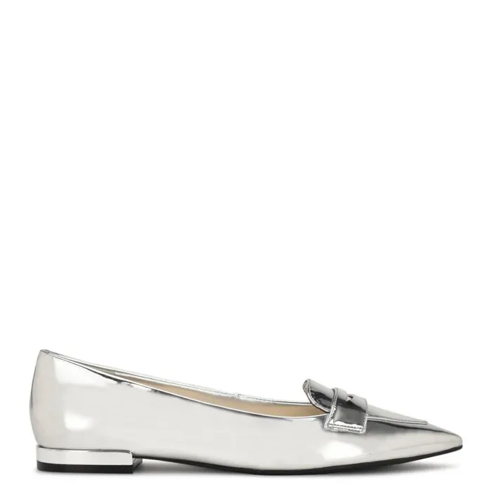 Lallin Pointy Toe Loafers Silver Mirror Metallic Women Nine West Flats