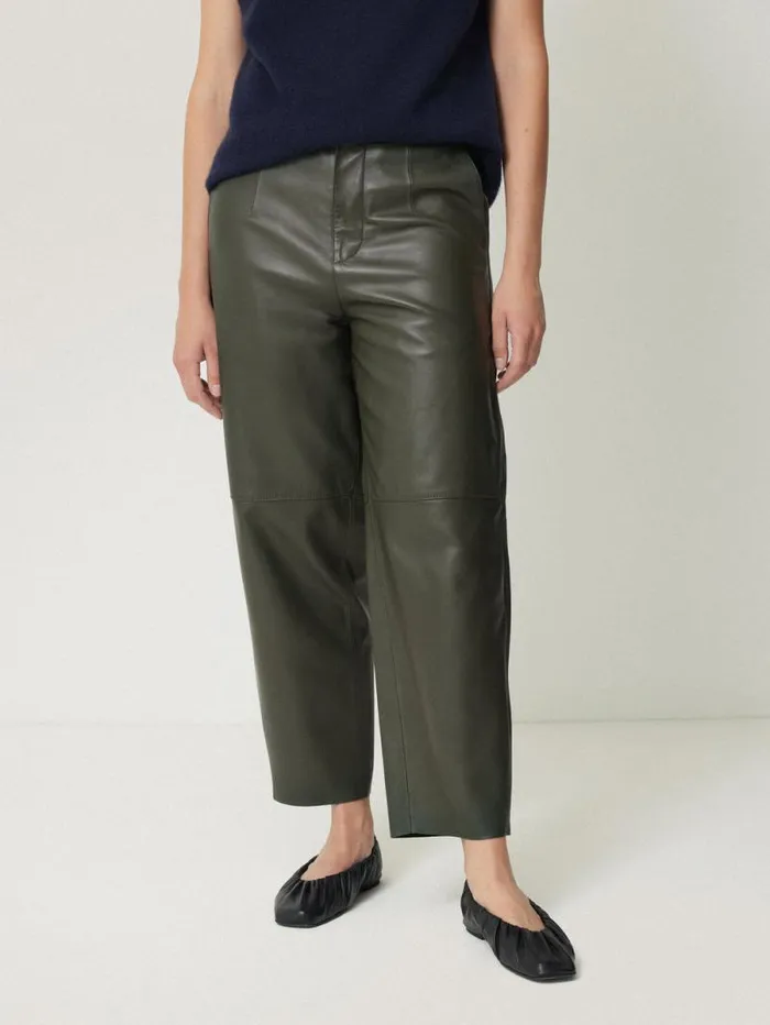 Leather Barrel Leg Trouser Green Women Jigsaw Party
