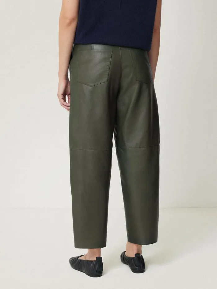 Leather Barrel Leg Trouser Green Women Jigsaw Party