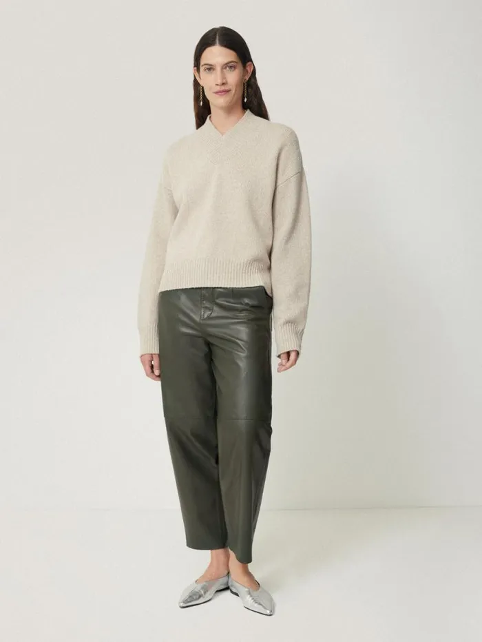 Leather Barrel Leg Trouser Green Women Jigsaw Party