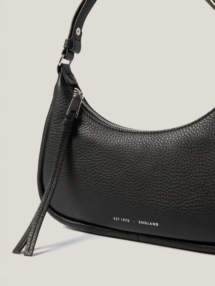Leather Crescent Shoulder Bag Black Women Jigsaw Party